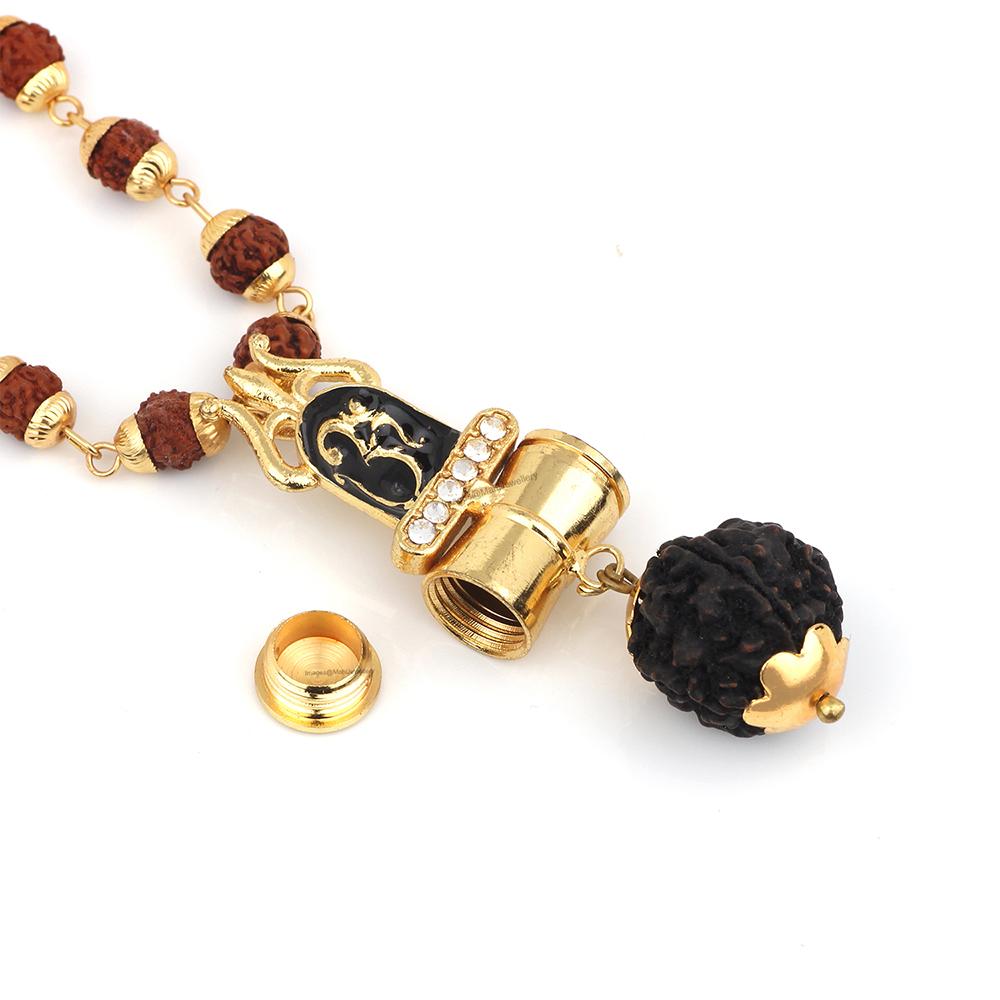 Mahi OM Trishul and Shiva Damru Religious Pendant with 24 Inch Rudraksh Mala for Men and Women (PS1101710G)