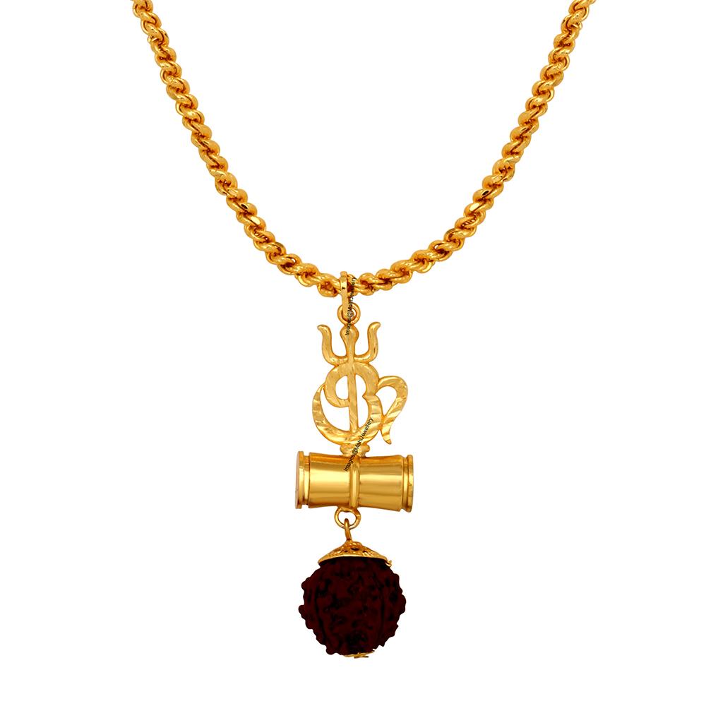 Mahi OM Trishul and Shiva Damru Rudraksha Religious Pendant with 20 Inch Rope Chain for Men and Women PS1101713G