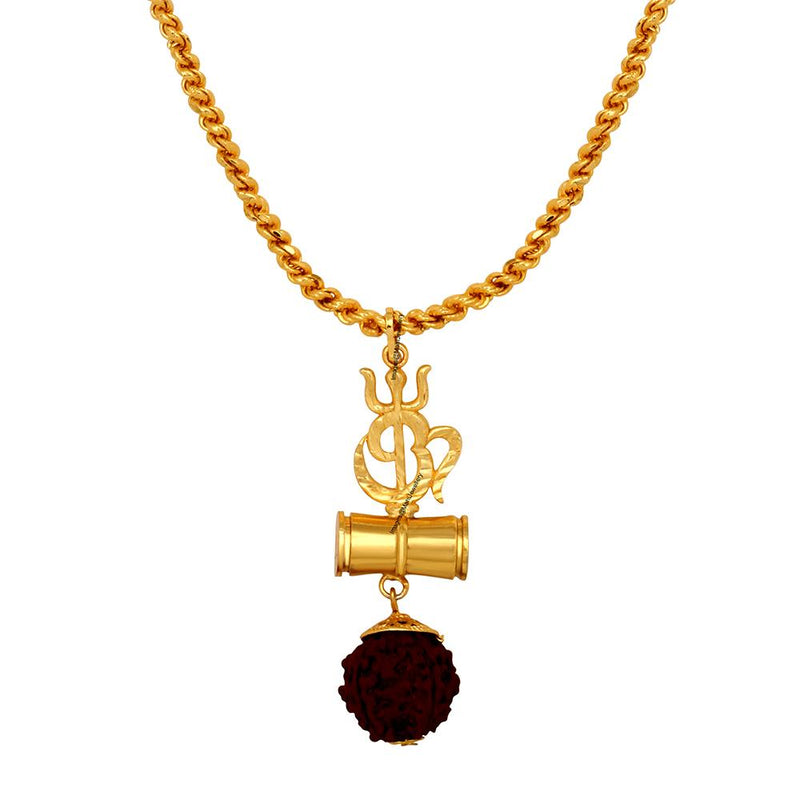 Mahi OM Trishul and Shiva Damru Rudraksha Religious Pendant with 20 Inch Rope Chain for Men and Women PS1101713G