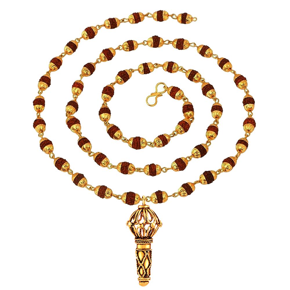 Mahi Lord Hanuman Gada Religious Pendant with 24 Inch Rudraksh Mala for Men (PS1101714G)