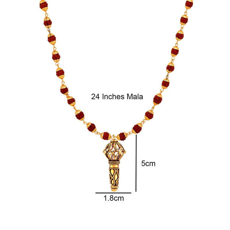 Mahi Lord Hanuman Gada Religious Pendant with 24 Inch Rudraksh Mala for Men (PS1101714G)