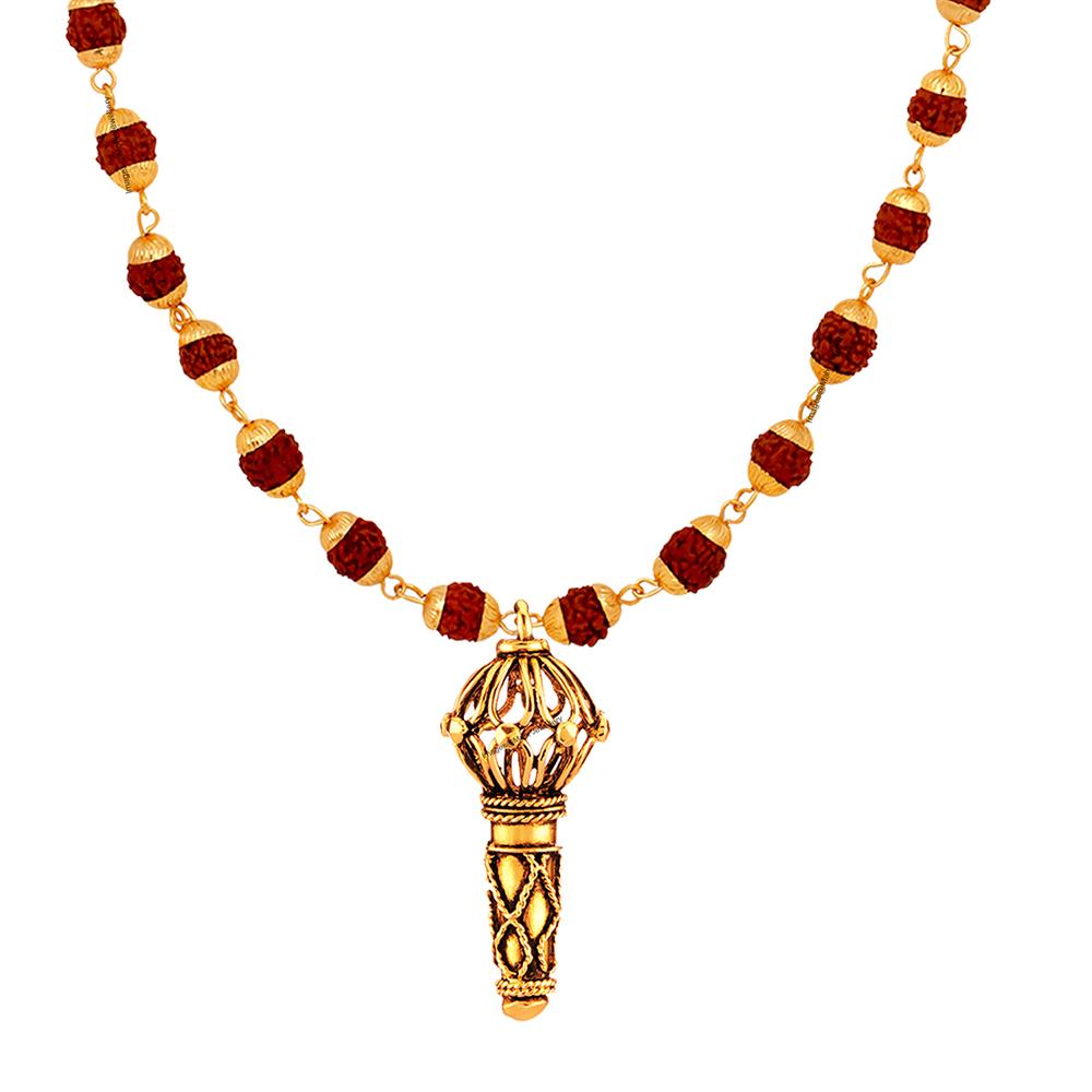 Mahi Lord Hanuman Gada Religious Pendant with 24 Inch Rudraksh Mala for Men (PS1101714G)