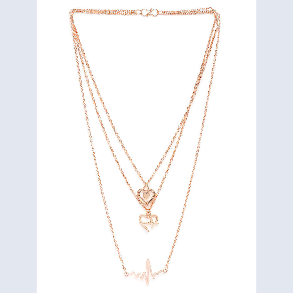 Mahi Rose Gold Plated Stylish Fashionable Multilayer Chain Charm Pendants Necklace (PS1101762Z)