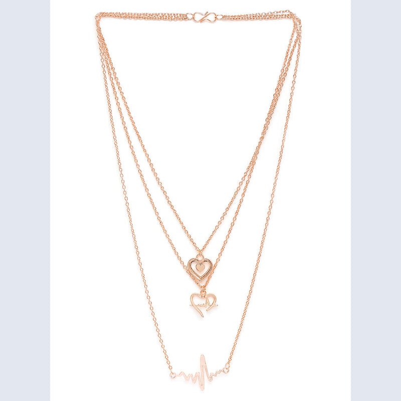 Mahi Rosegold Plated Stylish Fashionable Multilayer Chain Charm Pendants Necklace (PS1101762Z)