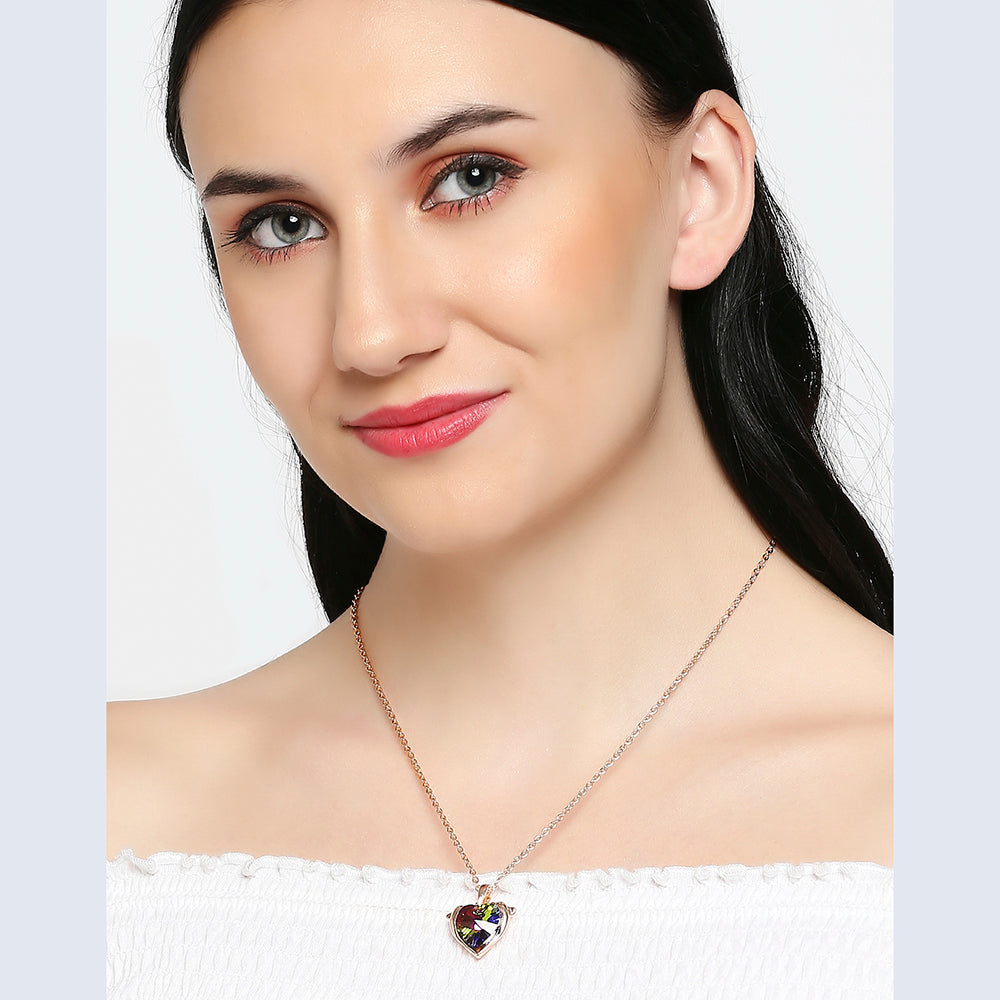 Mahi Heart Dolphino Pendant with Solitaire Multicolor Swarovski Crystal for Women (PS1101763ZMul)