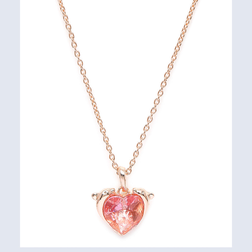 Mahi Heart Dolphino Pendant with Solitaire Pink Swarovski Crystal for Women (PS1101764ZPin)