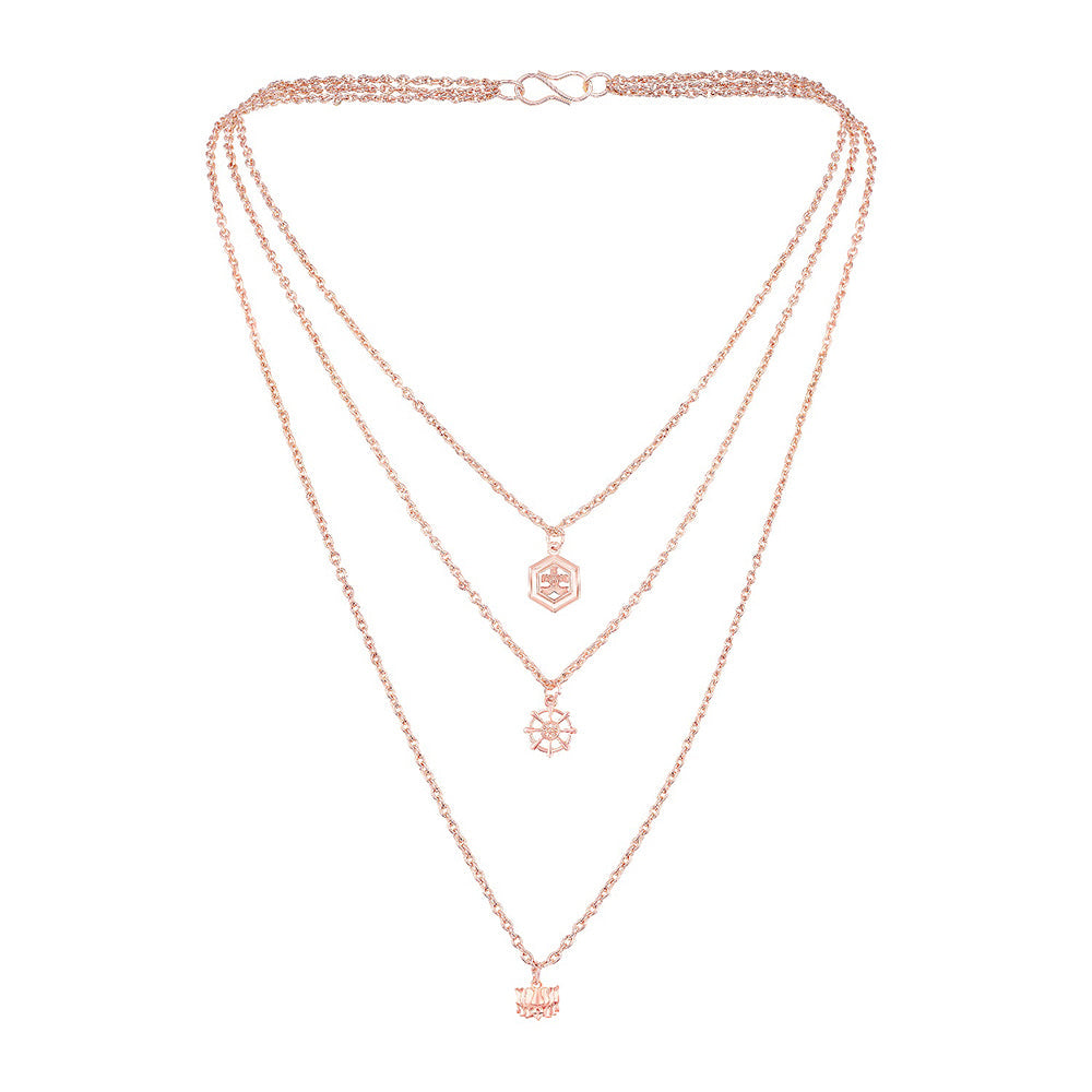 Mahi Multilayer Wheel, Lotus and Hexagone Charms Multi Strand Chain Pendants Layered Necklace for Women (PS1101769Z)