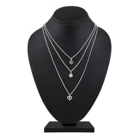 Mahi Dual Heart and Wheel Charms Multi Strand Chain Pendants Layered Necklace for Women (PS1101775R)