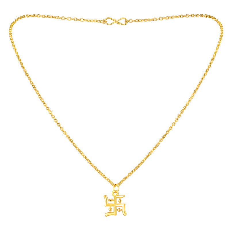 Mahi Gold Plated Religious Swastik Pendant with Chain for Men and Women (PS1101779G)