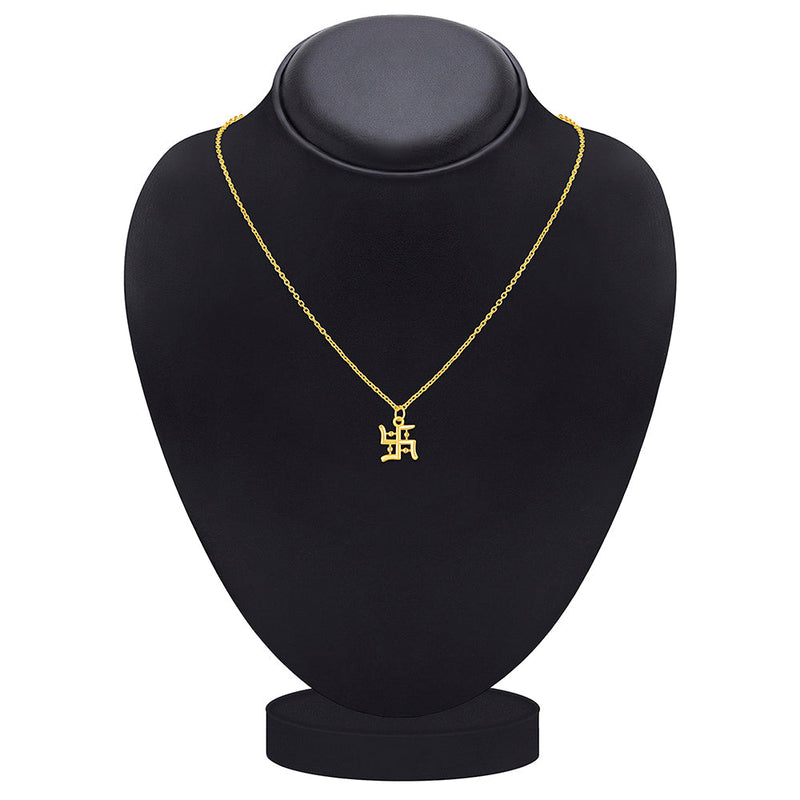 Mahi Gold Plated Religious Swastik Pendant with Chain for Men and Women (PS1101779G)