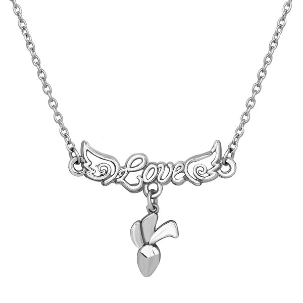 Mahi Silver Colored Infinite Love Wings Pendant with Chain for Women (PS1101783R)