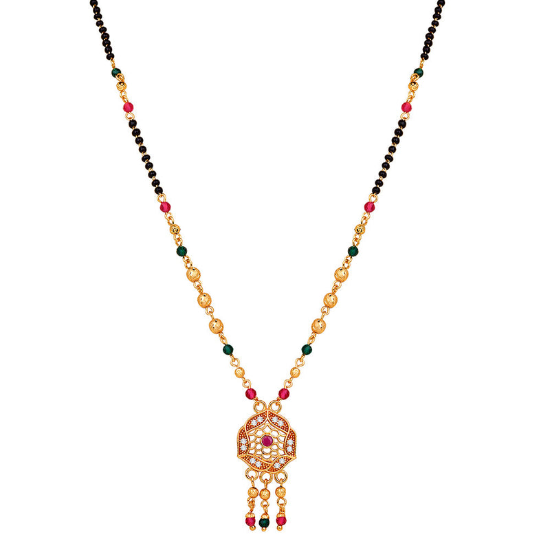 Mahi Adorable Mangalsutra / Tanmaniya with Black Beaded Chain and Crystals for Women (PS1101787G)
