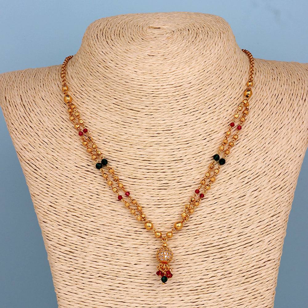 Mahi Adorable Mangalsutra / Tanmaniya with Black Beaded Dual Chain and Crystals for Women (PS1101792G)