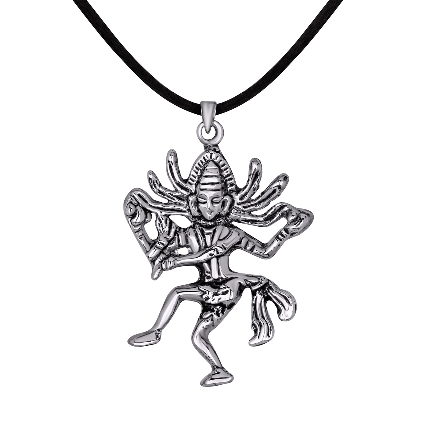 Mahi Antique Rhodium Plated Devi Maa Locket Pendant with Black Rope for Men and Women (PS1101796R)