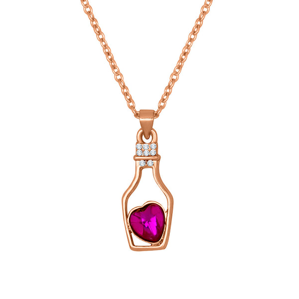 Mahi Rosegold Plated Purple and White Crystal Bottle Heart Pendant for Women (PS1101803ZPur)