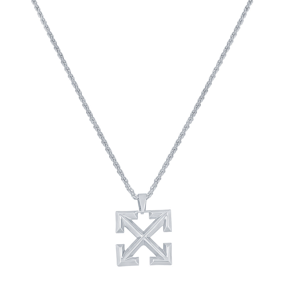 Mahi Rhodium Plated Arrow Shaped Pendant Necklace with Chain (PS1101818R)