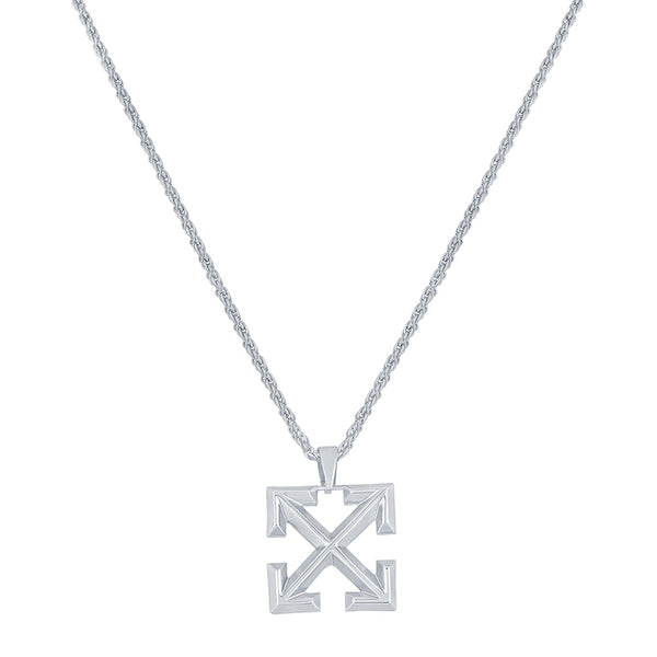 Mahi Rhodium Plated Arrow Shaped Pendant Necklace with Chain (PS1101818R)