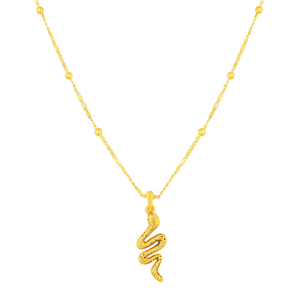Mahi Gold Plated Snake Shaped Pendant Necklace with Chain for Women (PS1101819G)