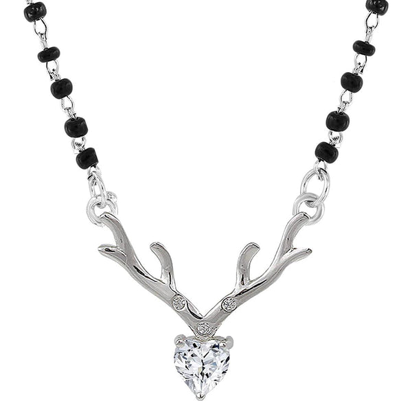 Mahi Deer Heart Shaped Mangalsutra Necklace with Tanmaniya Chain & Cubic Zirconia for Women (PS1101847R)