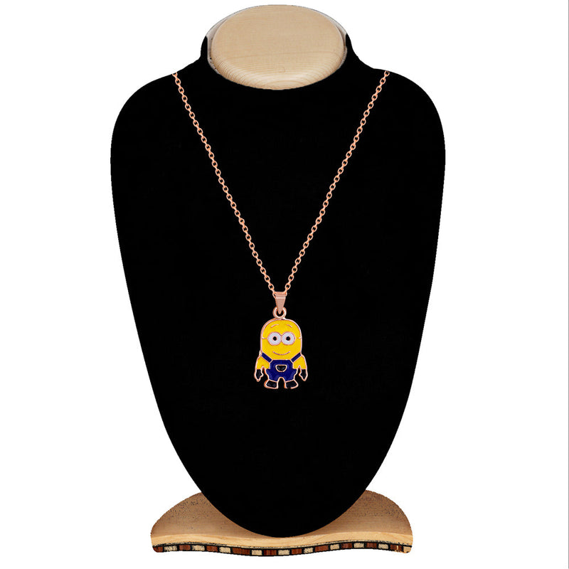 Mahi Rose Gold Plated Cartoon Pendant for Kids with Blue and Yellow Mee Work Emel (PS1101852Z)