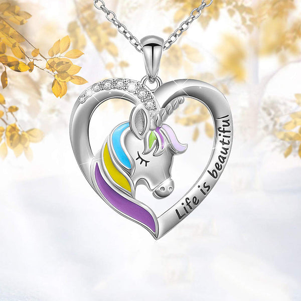 Mahi Multicolor Enamel Work 'Your are Beautiful' engraved Unicorn Shaped & Heart Pendant with Crystals for Women (PS1101853R)