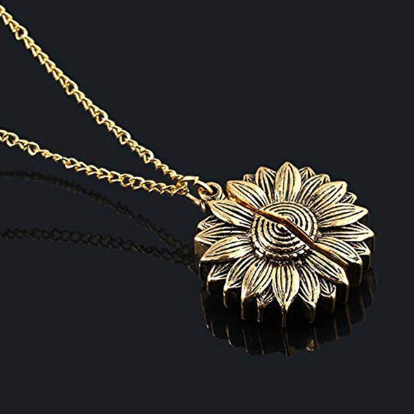 Mahi 'You are My Sunshine' engraved Hidden Message Silver Golden Sunflower Pendant Locket for Women (PS1101854M)