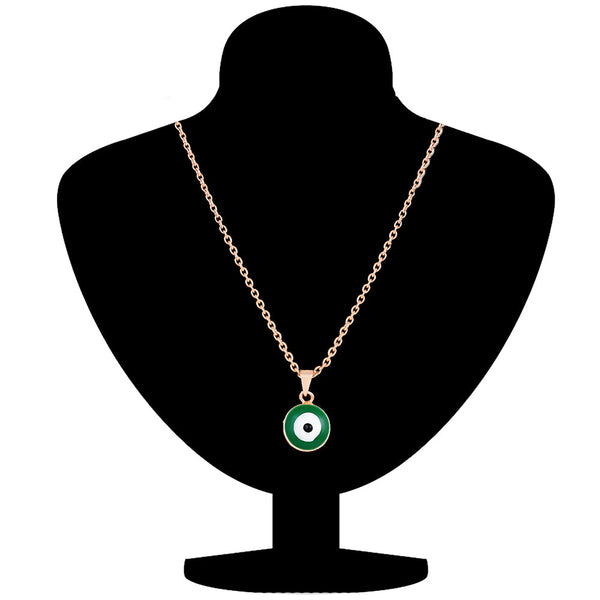 Mahi Green Meenakari Work Round Evil Eye Pendant with Chain for Men and Women (PS1101858ZGre)