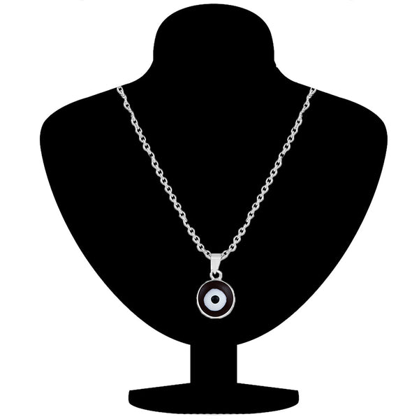 Mahi Black Meenakari Work Round Evil Eye Pendant with Chain for Men and Women (PS1101860RBla)