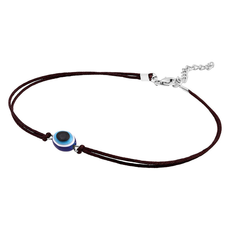 Mahi Rhodium Plated Evil Eye Adjustable Rope Necklace for Women (PS1101863R)