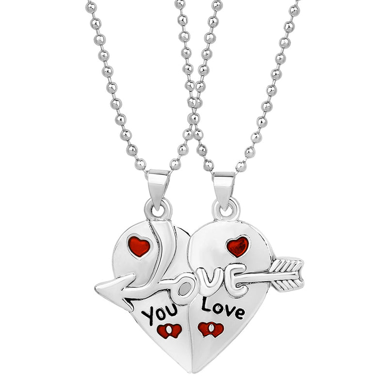 Mahi Love & You Broken Heart with Arrow Duo Couple Locket Pendant with Chain for Men and Women (PSCO1101784R)