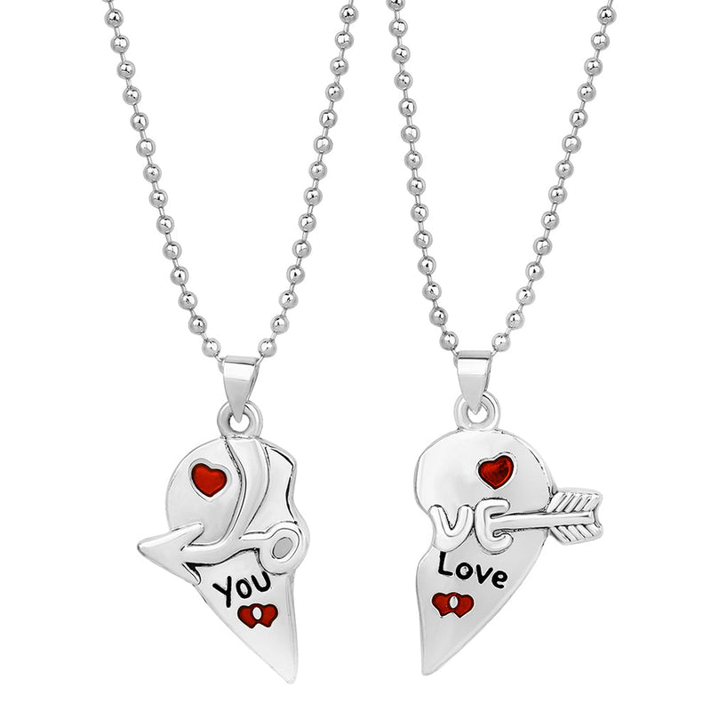 Mahi Love & You Broken Heart with Arrow Duo Couple Locket Pendant with Chain for Men and Women (PSCO1101784R)
