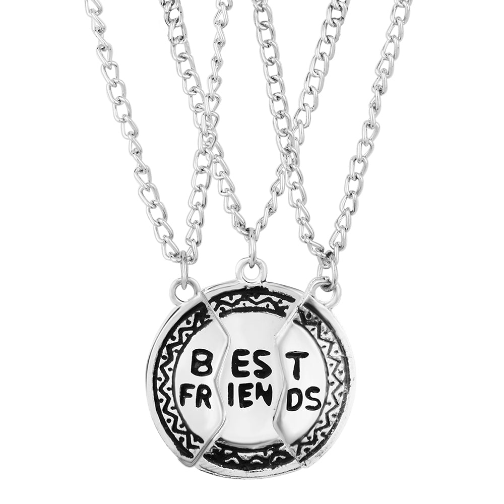 Mahi Rhodium Oxidised Plated Best Friends Forever Carving Unisex Pendant Combo (PSCO1101807R)