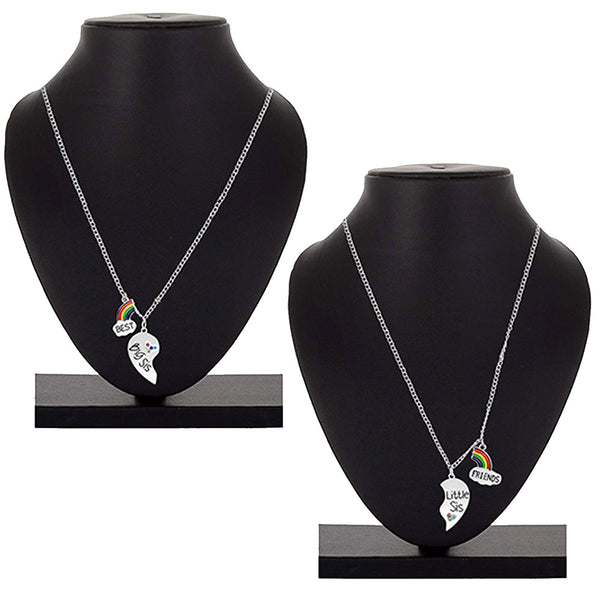 Mahi Rainbow Best Friends "BFF", Broken Heart Small Sis and Big Sis Pendant Necklace Chain with Crystals for Girls and Womens (PSCO1101855R)