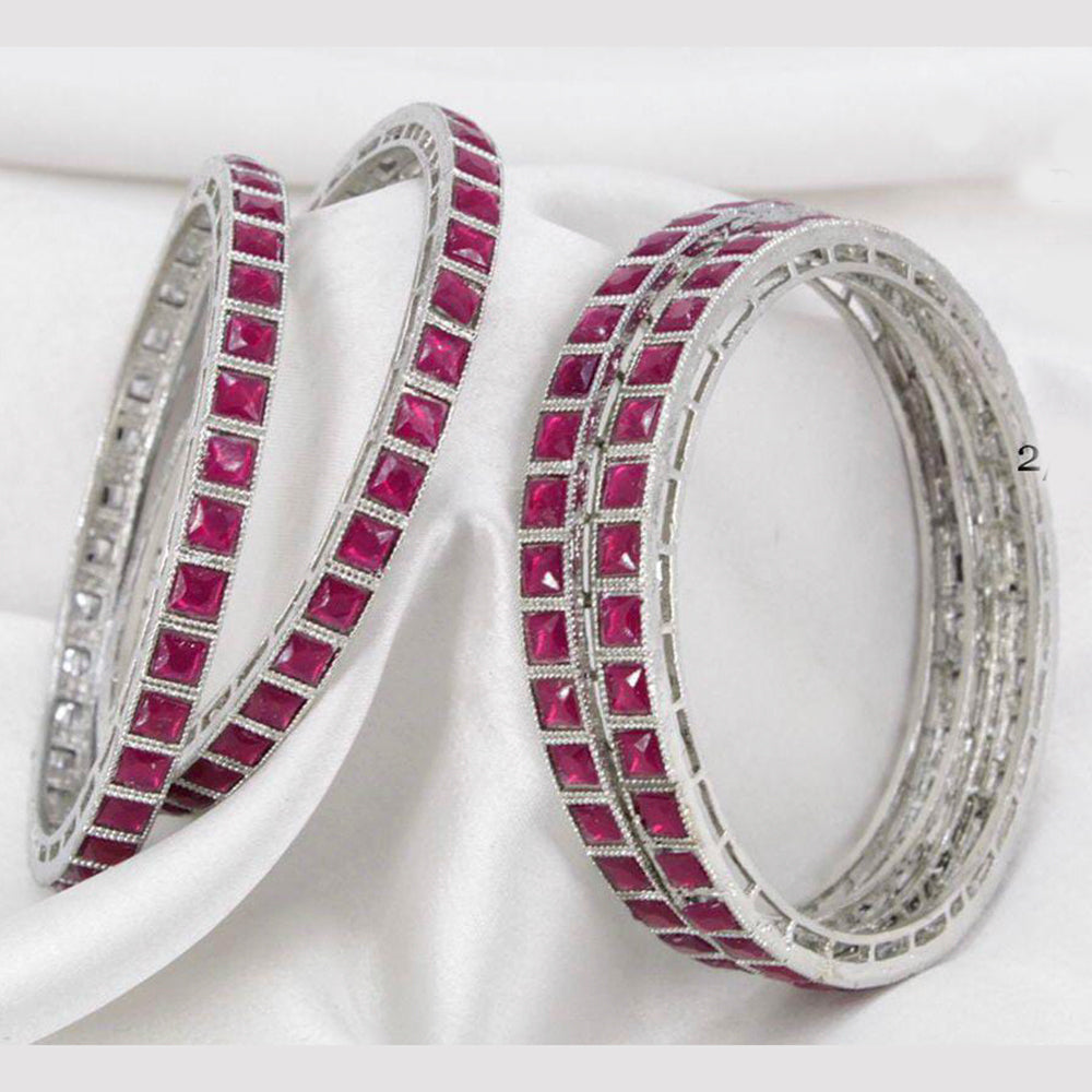 Pooja Bangles Silver Plated Crystal Stone Bangles Set