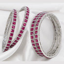 Pooja Bangles Silver Plated Crystal Stone Bangles Set