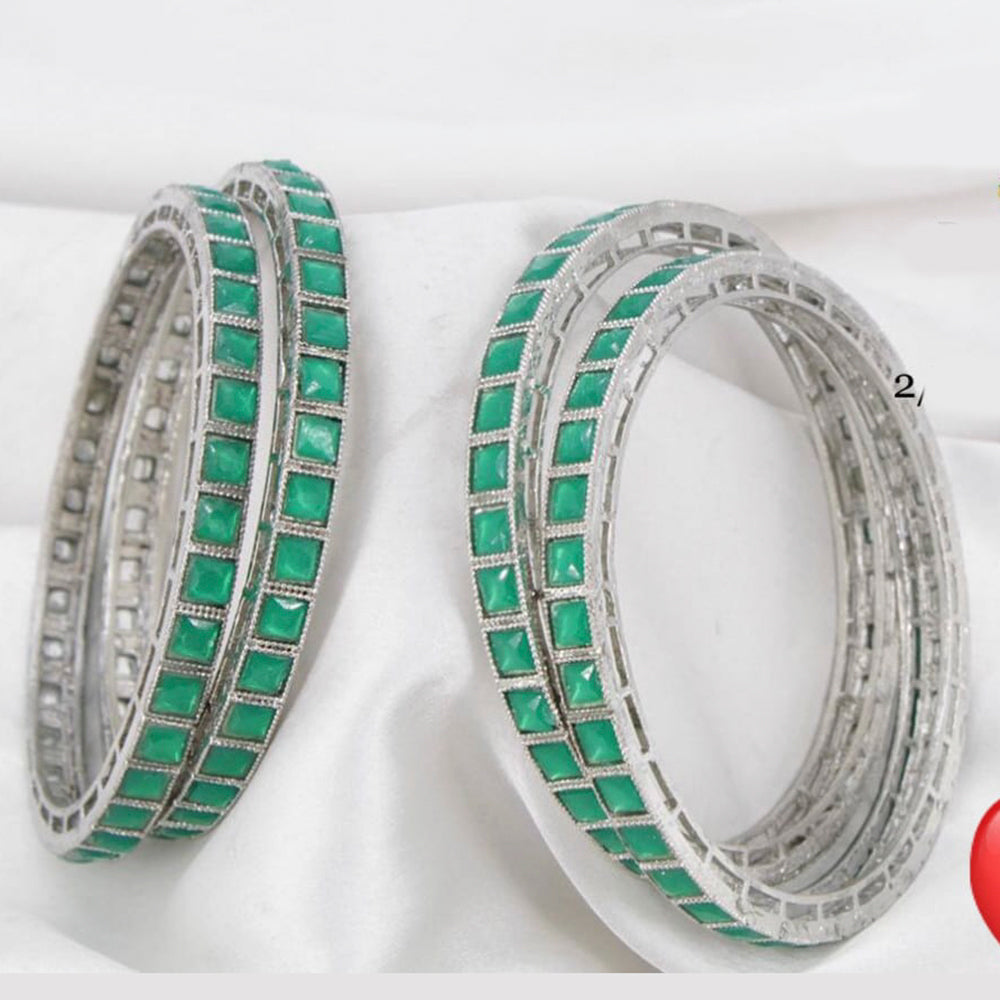 Pooja Bangles Silver Plated Crystal Stone Bangles Set