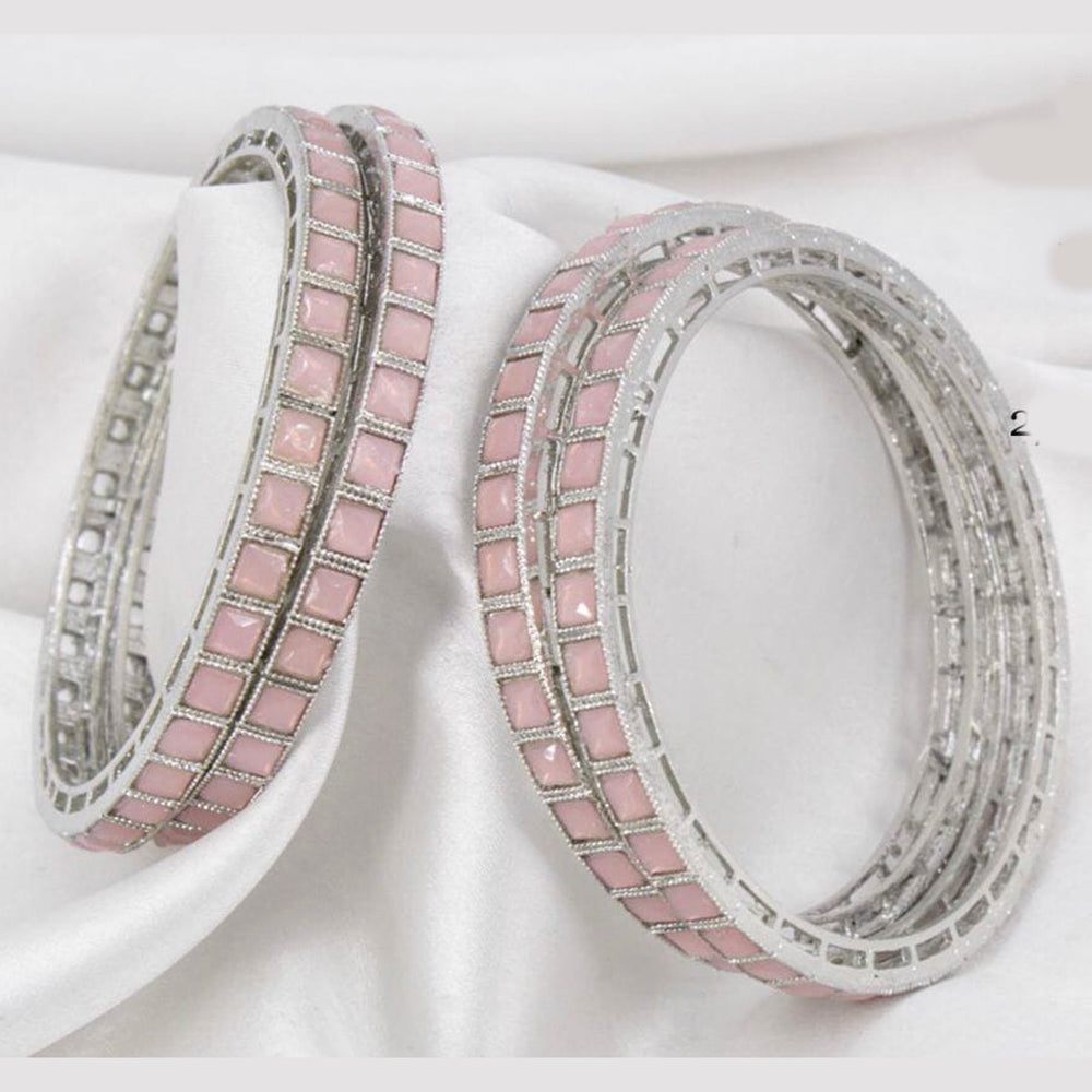 Pooja Bangles Silver Plated Crystal Stone Bangles Set