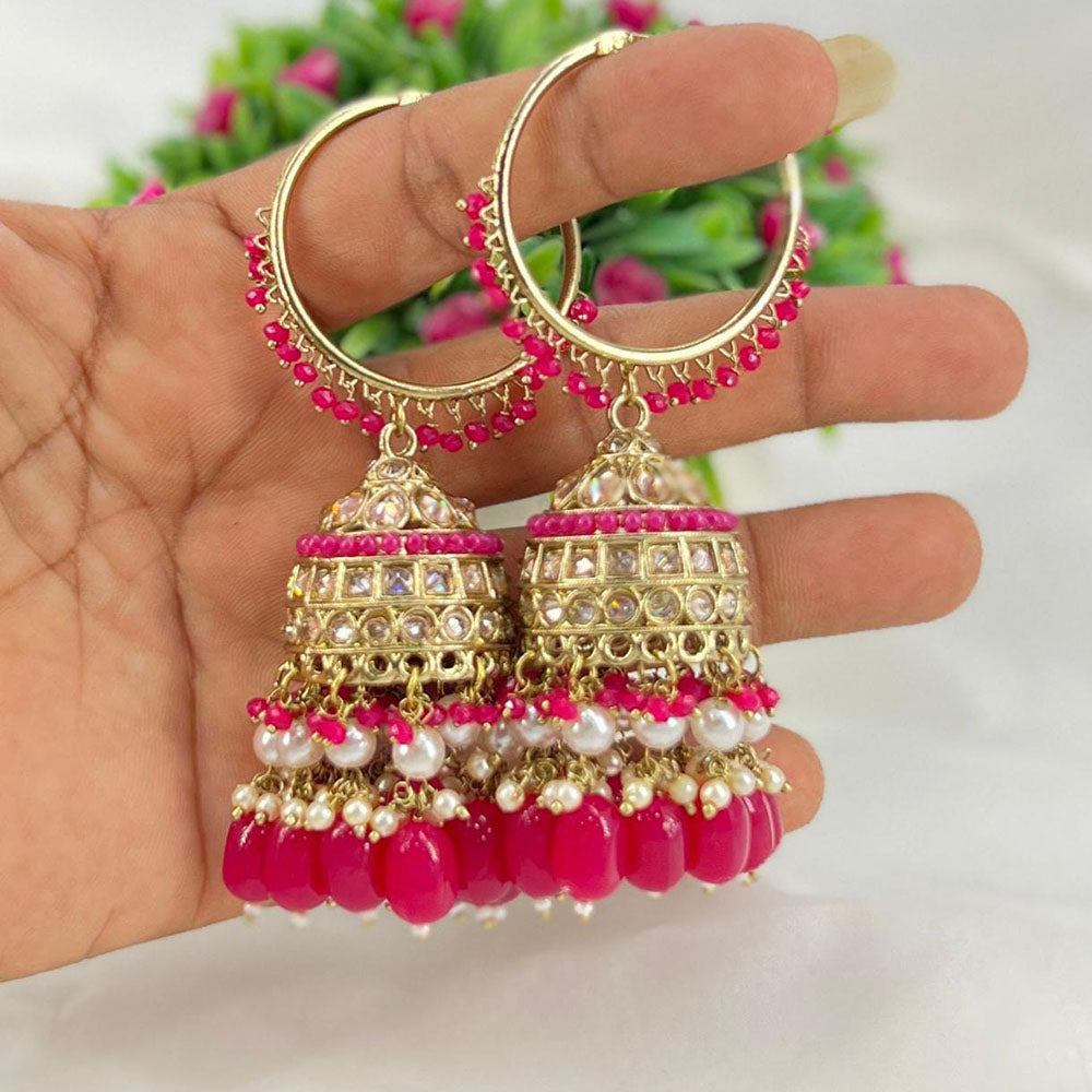 Pooja Bangles Gold Plated Kundan & Beads Jhumka Earrings