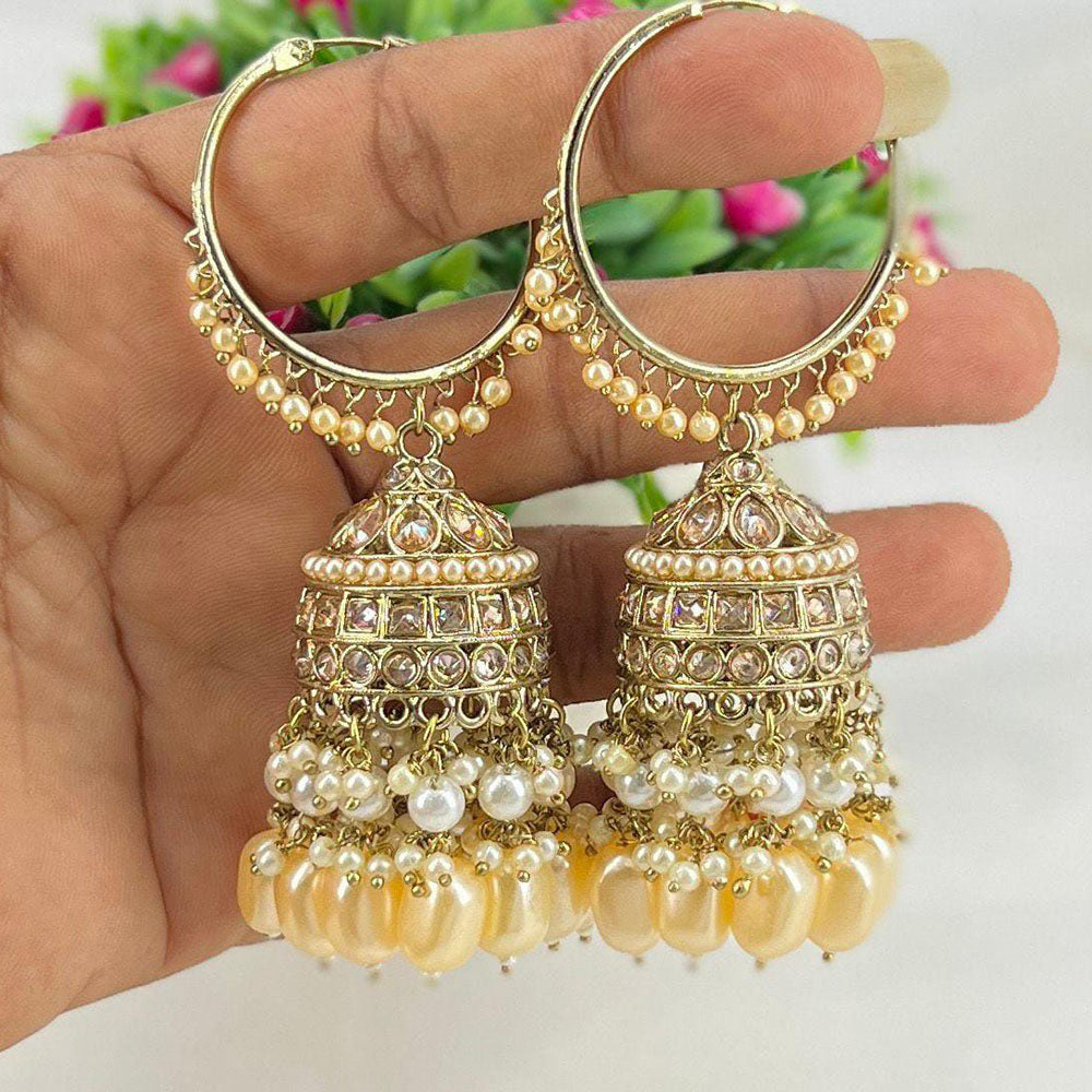 Pooja Bangles Gold Plated Kundan & Beads Jhumka Earrings