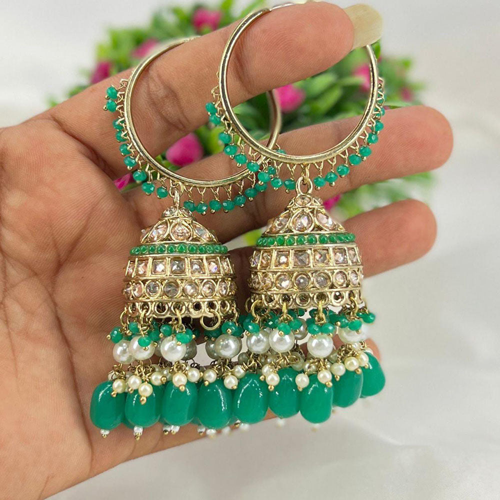 Pooja Bangles Gold Plated Kundan & Beads Jhumka Earrings