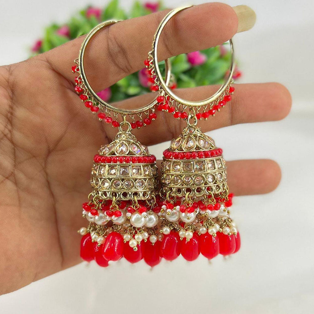 Pooja Bangles Gold Plated Kundan & Beads Jhumka Earrings