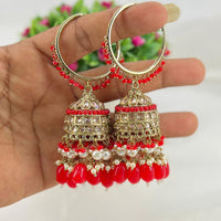 Pooja Bangles Gold Plated Kundan & Beads Jhumka Earrings