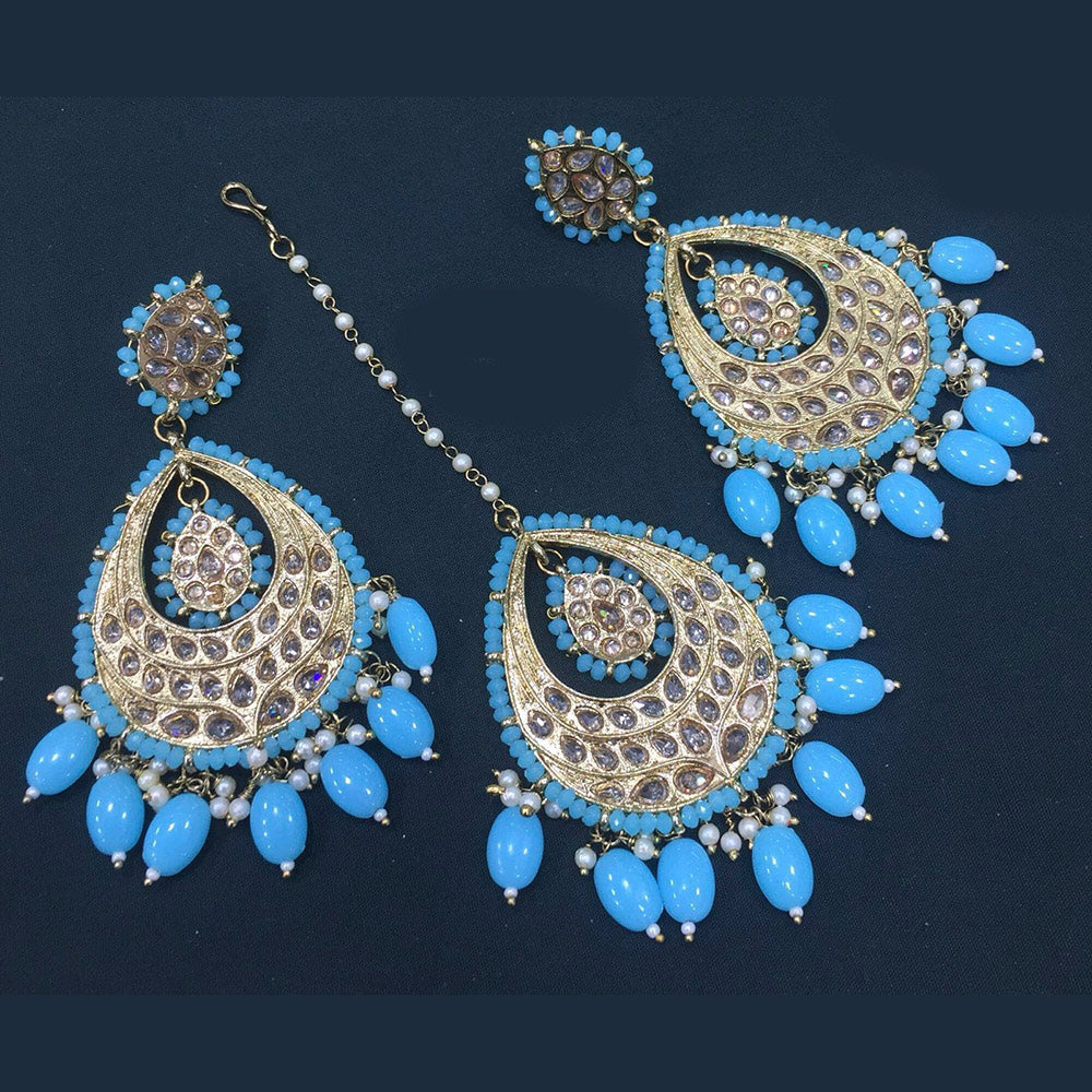 Pooja Bangles Gold Plated Kundan & Beads Earrings With Maangtikka