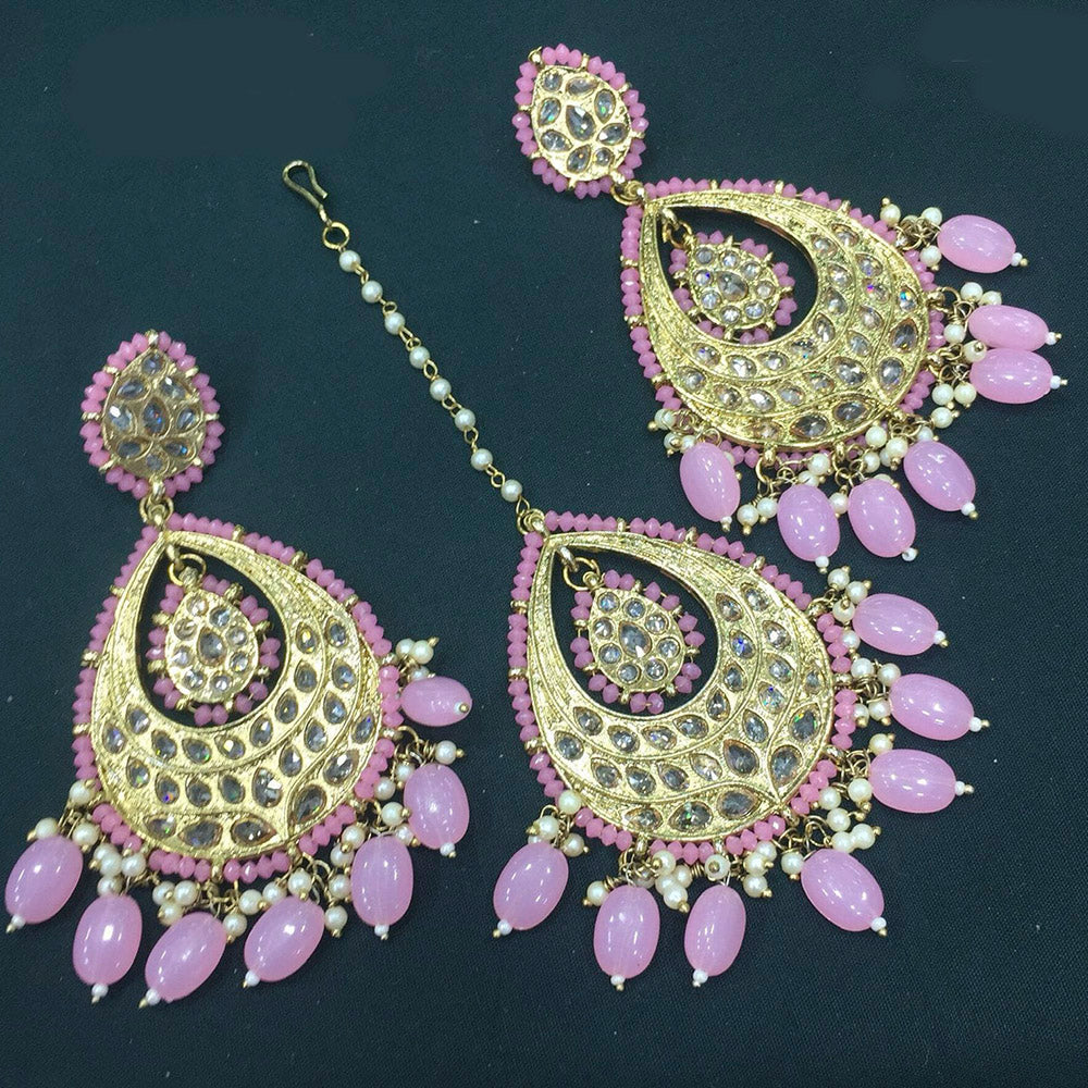 Pooja Bangles Gold Plated Kundan & Beads Earrings With Maangtikka