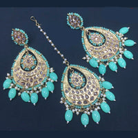 Pooja Bangles Gold Plated Kundan & Beads Earrings With Maangtikka