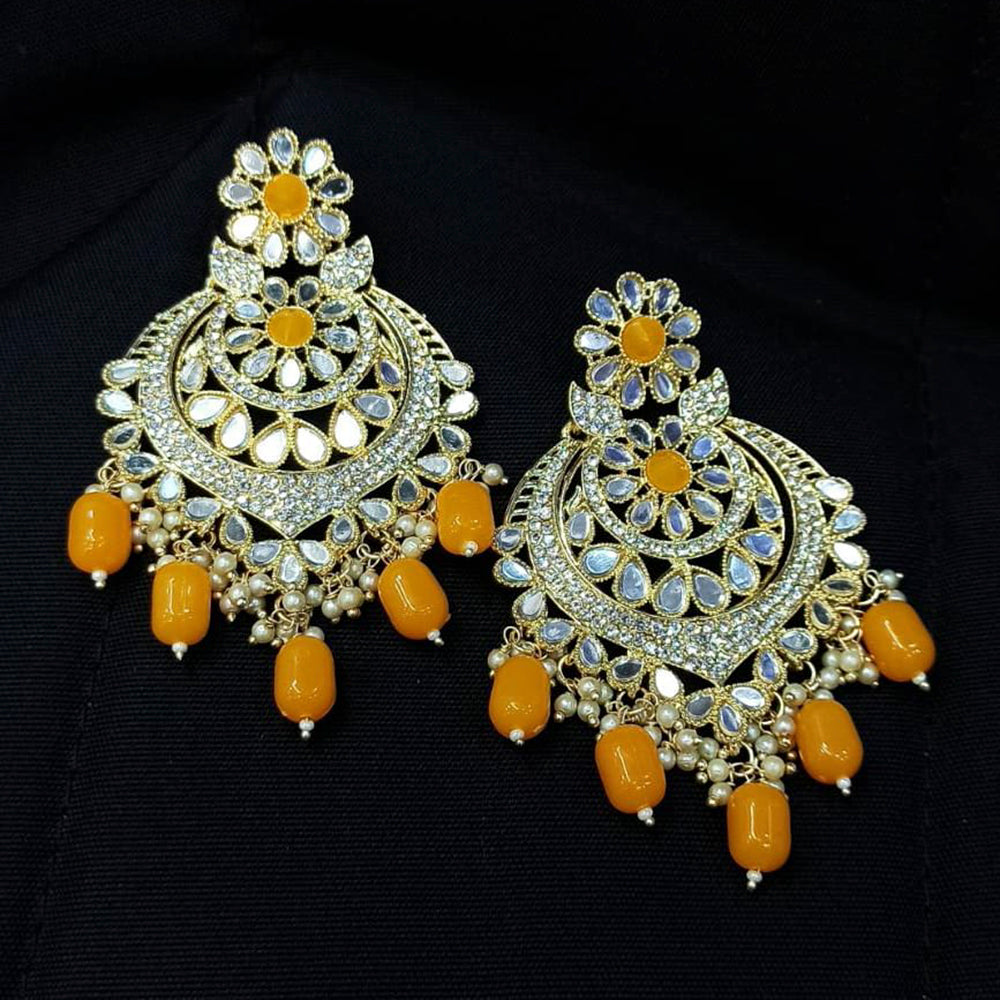 Pooja Bangles Gold Plated Mirror & Beads Dangler Earrings