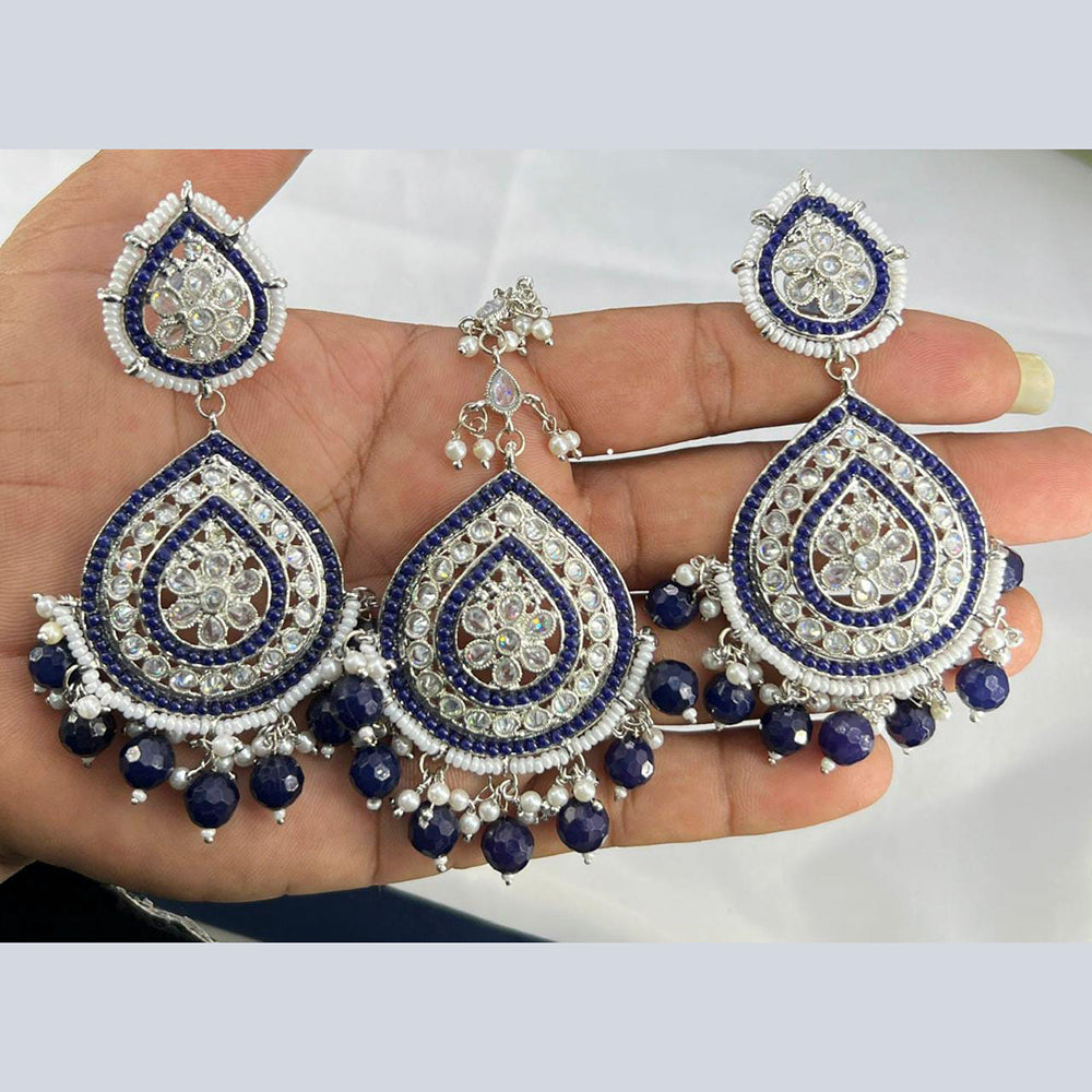 Pooja Bangles Silver Plated Pota & Austrian Stone Earrings With Maangtikka