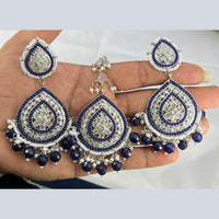 Pooja Bangles Silver Plated Pota & Austrian Stone Earrings With Maangtikka