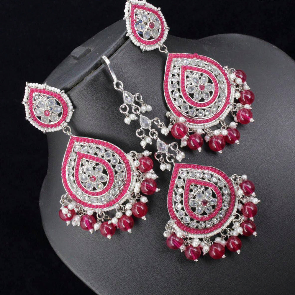 Classy Choker Style Ad Dark Pink Stone Necklace Set With Matching Earrings  For Women  Mad Club  3746094