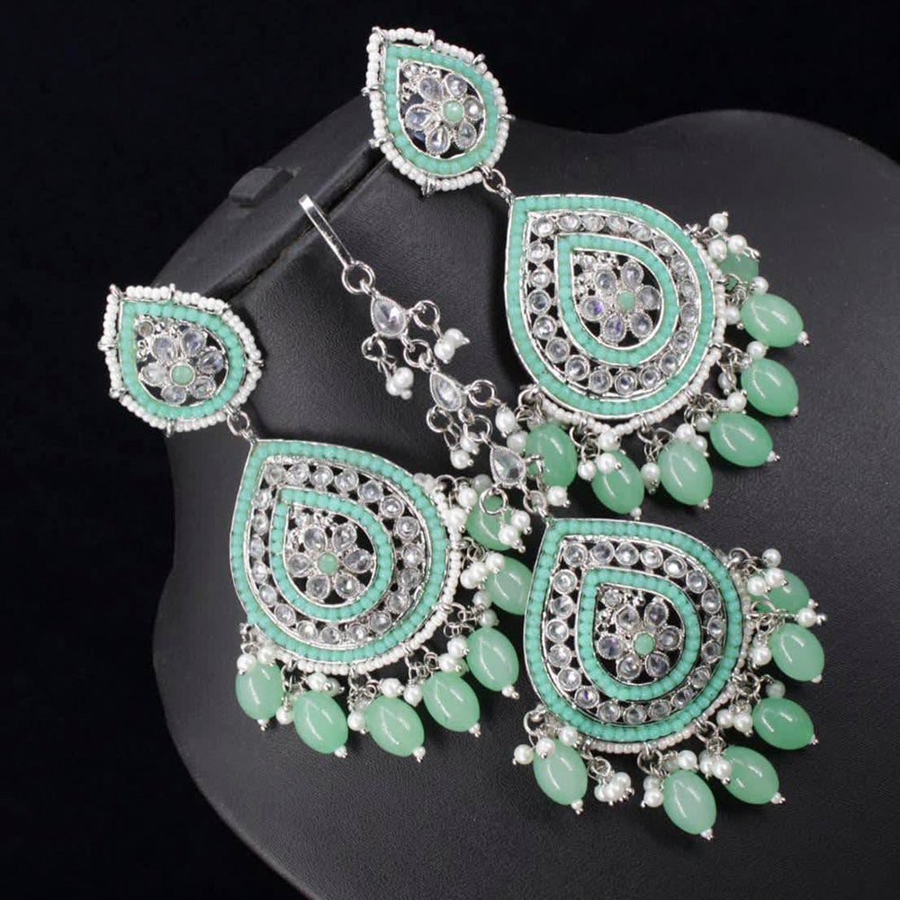 Pooja Bangles Silver Plated Pota & Austrian Stone Earrings With Maangtikka